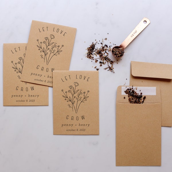 Let Love Grow Wildflower Envelopes, Wildflower Wedding Favors, Printed Seed Envelopes, Wedding Favor, Wildflower Seed Packets with Seeds