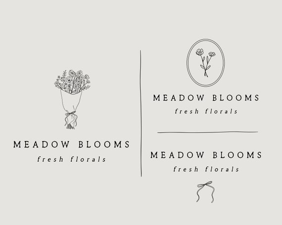 COTTAGE GARDEN IV, Floral Bouquet Logo, Florist Logo, Farmer's Market Bouquets Logo, Floral Branding, Simple Flower Bouquet with Bow