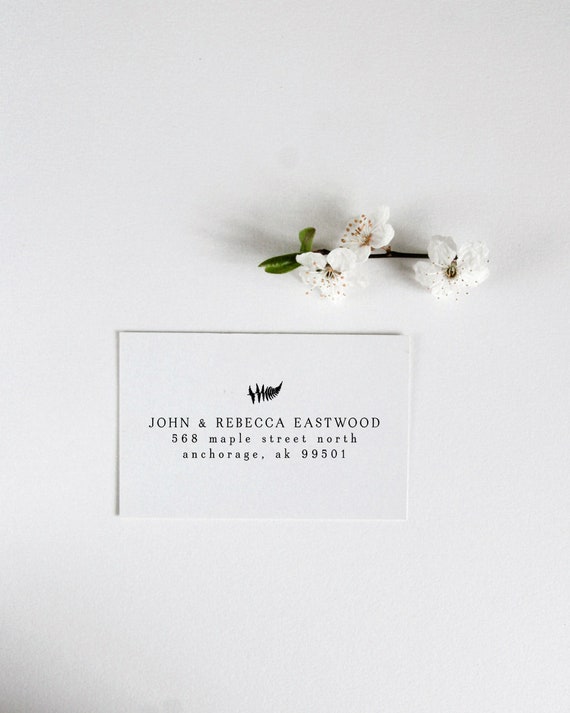 Fern Address Stamp, Woodland Ferns Stamp, Whimsical Fern Wedding, Hand Drawn Ferns, Plant with Roots, Minimalist Fern
