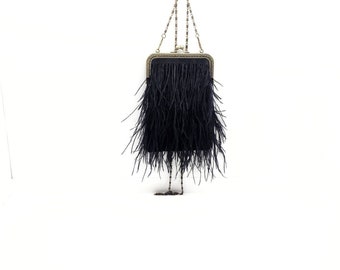black feather clutch bolsa