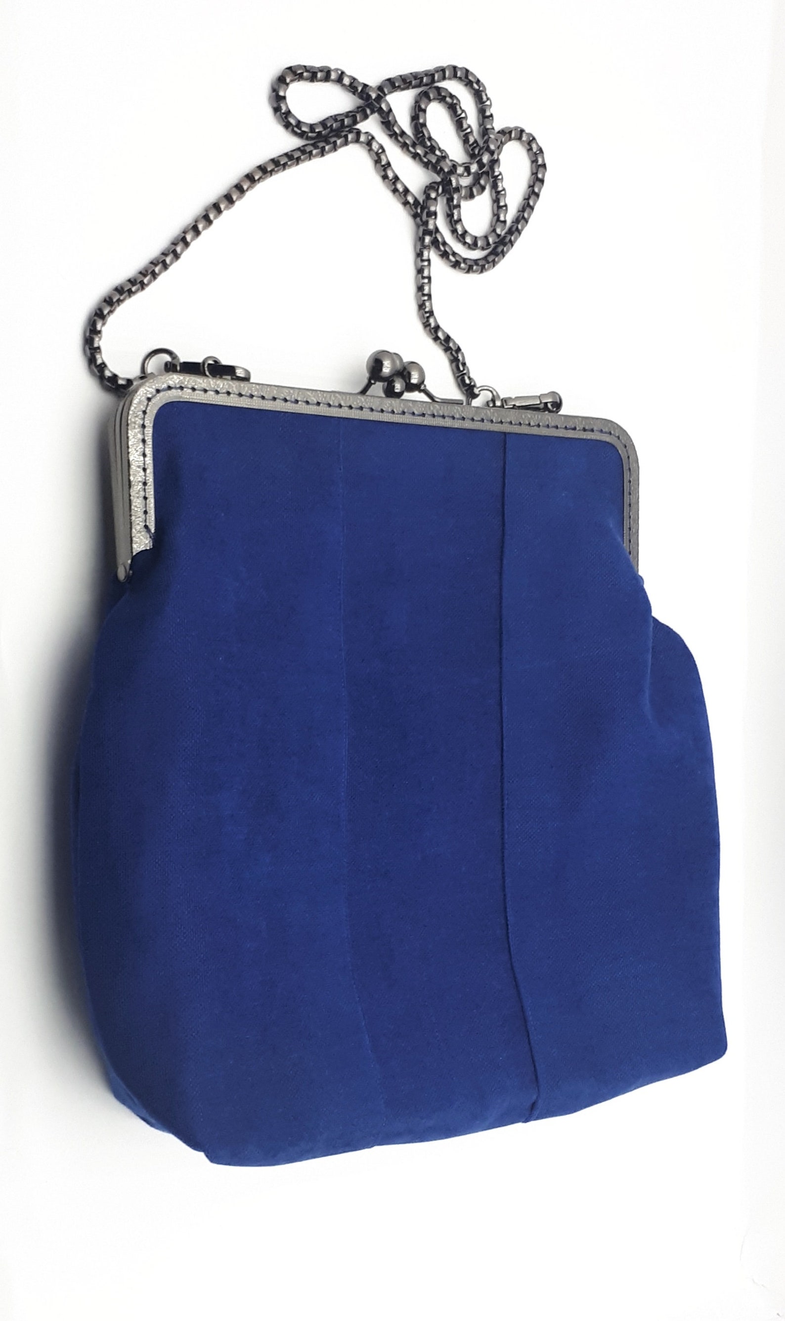 Navy Blue Big Kiss Lock Bag Velvet Double Eyed Kiss Lock Bag Etsy