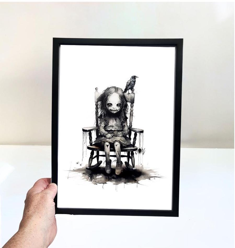 Creepy Girl Vintage Horror Wall Art Halloween Prints for Living Room ...