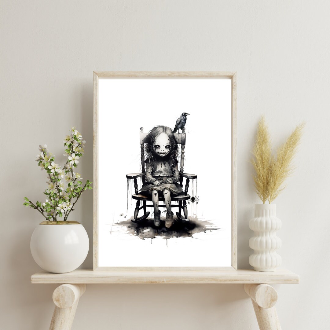Creepy Girl Vintage Horror Wall Art Halloween Prints for Living Room ...