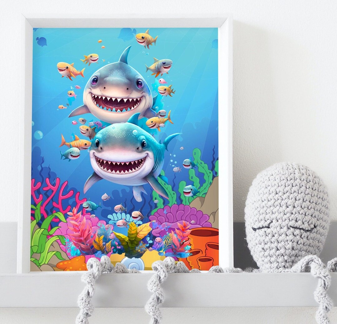 Shark Poster Hanger Frame - 12x16 Inch Coastal Wall Art With Wooden Frames For Boys Room, Classroom - View #2