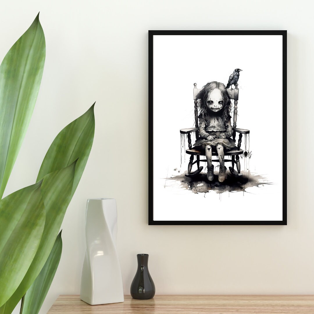 Creepy Girl Vintage Horror Wall Art Halloween Prints for Living Room ...