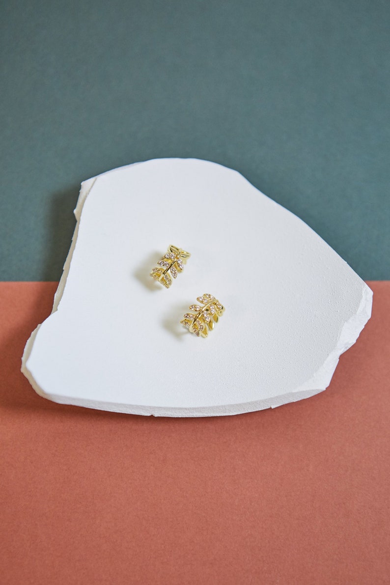 Dainty earring Versace Inspired gold earrings- diamond earring two-way leaf earring Minimalist earring