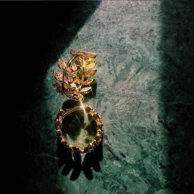 Dainty earring Versace Inspired gold earrings- diamond earring two-way leaf earring Minimalist earring
