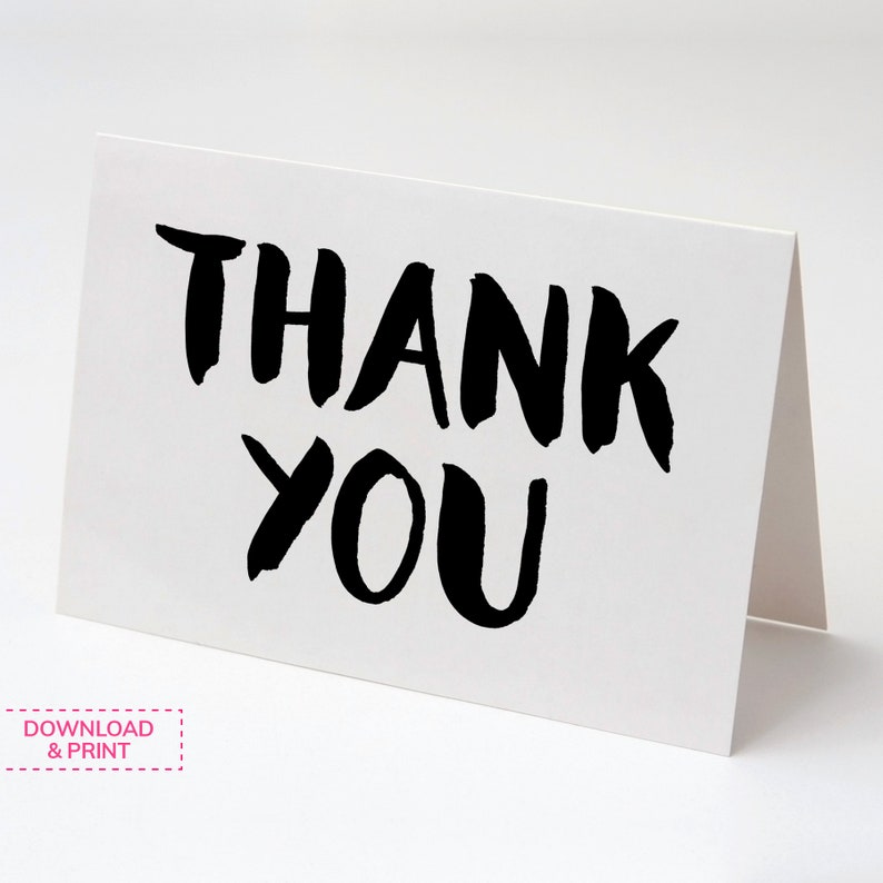 Black & white THANK YOU printable card with handdrawn brush Etsy