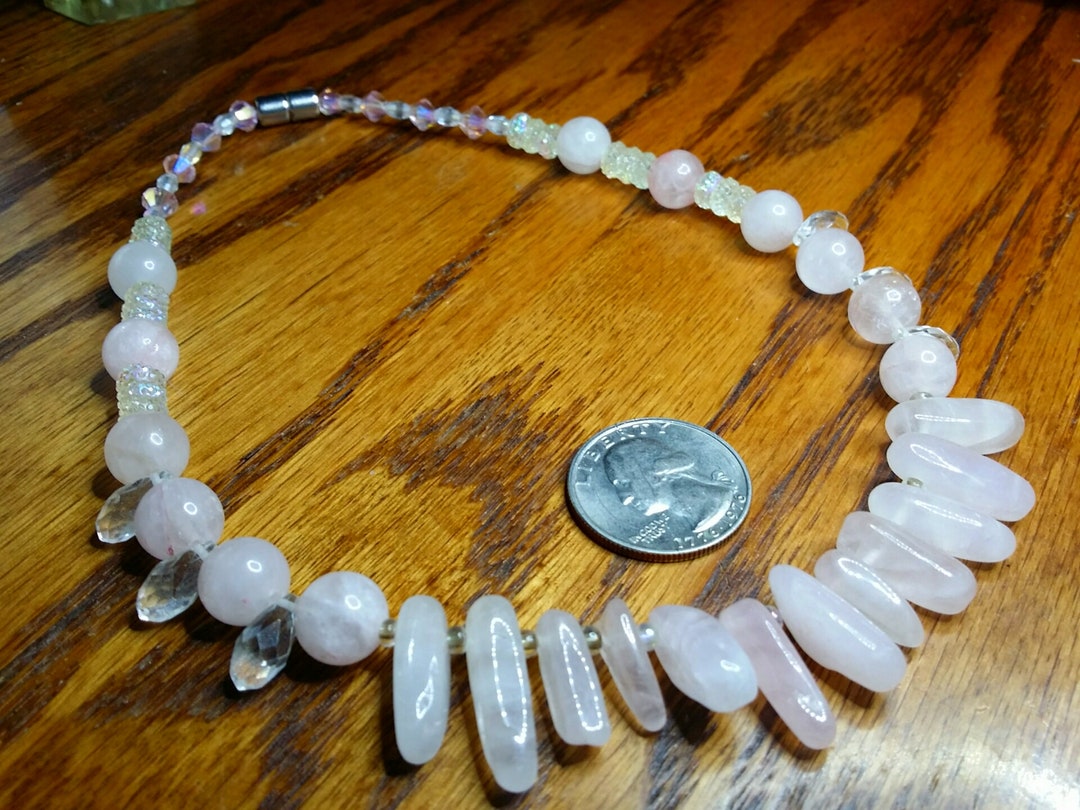 Women's Genuine Rose Quartz and Clear Crystal Necklace Etsy
