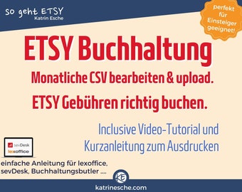 Contabilidad de ETSY Facturación CSV Editar extracto de tarifas de Etsy y cargar archivos en Lexoffice, Sevdesk... reservar factura de etsy