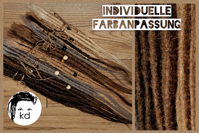 May include: A variety of brown, blonde, and gray synthetic dreadlocks with beads. The text "INDIVIDUELLE FARBANPASSUNG" is visible in the image.