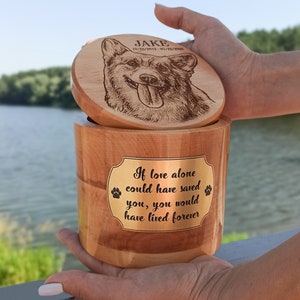 Personalized Wooden Pet Urn for Dog Ashes with Engraved Photo - Unique Dog Parent Gift Customizable Dog Memorial Box