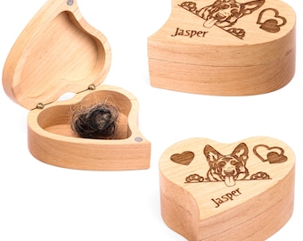 Custom wooden box dog hair keepsake, Dog condolence gift, Pet hair locket memory keepsake box