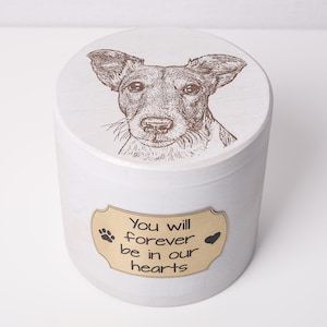 Personalized Wooden Pet Urn with Engraved or Hand-Painted Portrait - Unique Pet Memorial with Customizable Metal Plaque - Alder Wood