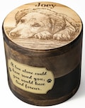 Wooden Dog Ashes Box, Pet Memorial Personalized Urn with Engraved Portrait, Dog Parent Gift product logo