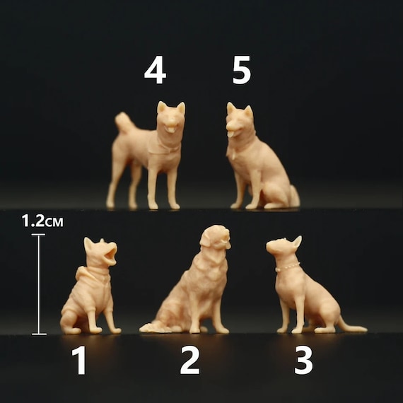 Unpainted Miniature Dog Figure, 1:43/64/87 Scale Model