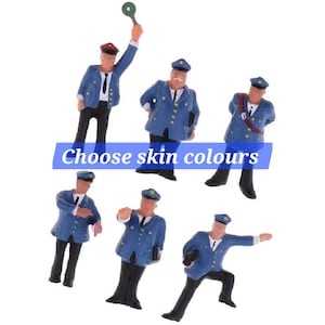 GUARD Train Station 2cm 1:87 railway worker figures porter blue uniform PEOPLE Miniature little HO guage Scale Model scene small tiny