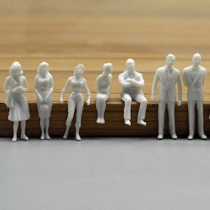 Blank Unpainted figure 8-76mm Scale Model mini figurine men women children Tiny Small little standing sitting city business park Diorama