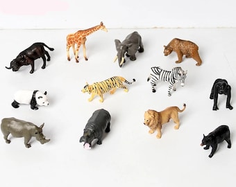 Jungle african animals 12pcs set Miniature model playset wild tiger giraffe lion rhino hippo gorilla mini figures scene scenery little small