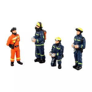 Emergency workers firefighters 28-32mm 1:64 scale firemen fireman miniature people model mini figures city fire diorama Small little scene image 2