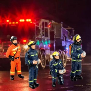 Emergency workers firefighters 28-32mm 1:64 scale firemen fireman miniature people model mini figures city fire diorama Small little scene image 6