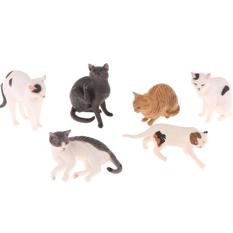 Miniature Cat Figurine: Kitten House Model, Dollhouse Plastic Kitty Set of all 6pcs.