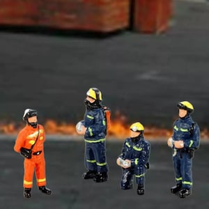 Emergency workers firefighters 28-32mm 1:64 scale firemen fireman miniature people model mini figures city fire diorama Small little scene image 1