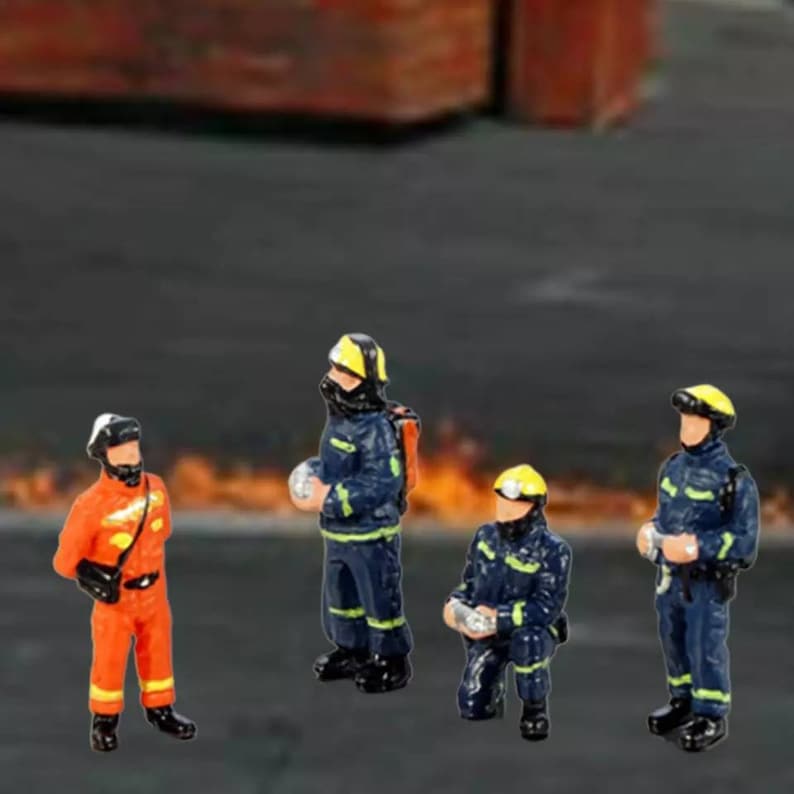 Emergency workers firefighters 28-32mm 1:64 scale firemen fireman miniature people model mini figures city fire diorama Small little scene image 1