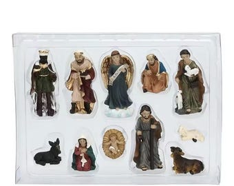Nativity scene figurine 2 inch Christmas figure birth of Christ Baby Jesus manger Mary Joseph Three wise men Xmas decoration little small