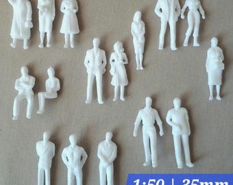Unpainted Miniature People Figures, 1:50 O Scale, DIY Diorama
