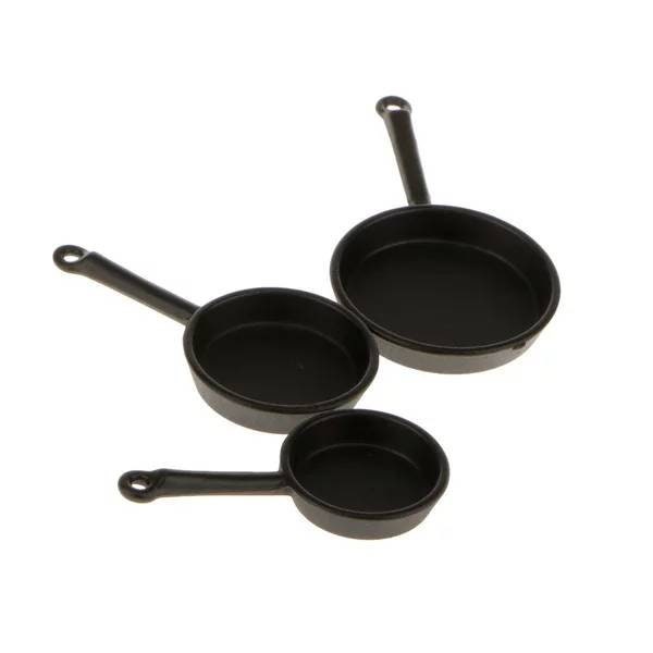 Cooking frying Pan MINIATURE 1:12 scale model set of metal DOLLS Dolls fry pot Roasting Hob small little tiny Kitchen Items Cooking Dinner