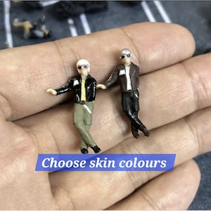 Miniature biker guy man 1:64 scale model figure motorcyclist with leather jacket helmet gang scene motorbike diorama People mini little tiny