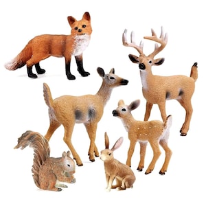 Forest Woodland animals 6PCS rabbit fox deer squirrel mini figures playset educational set miniature figurine toy realistic small little