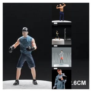 Academia de corrida e levantamento de peso 1:64 miniatura escala modelo exercício mini corrida fitness pessoas esporte roupas esportivas atlético pequeno pequeno cena