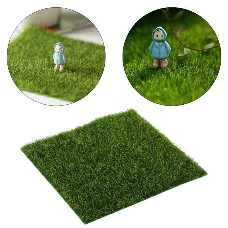 4 Packs Fake Grass for Crafts Artificial Garden Grass for Dollhouse 6 X 6  Inches Miniature Ornament Garden Dollhouse DIY Grass
