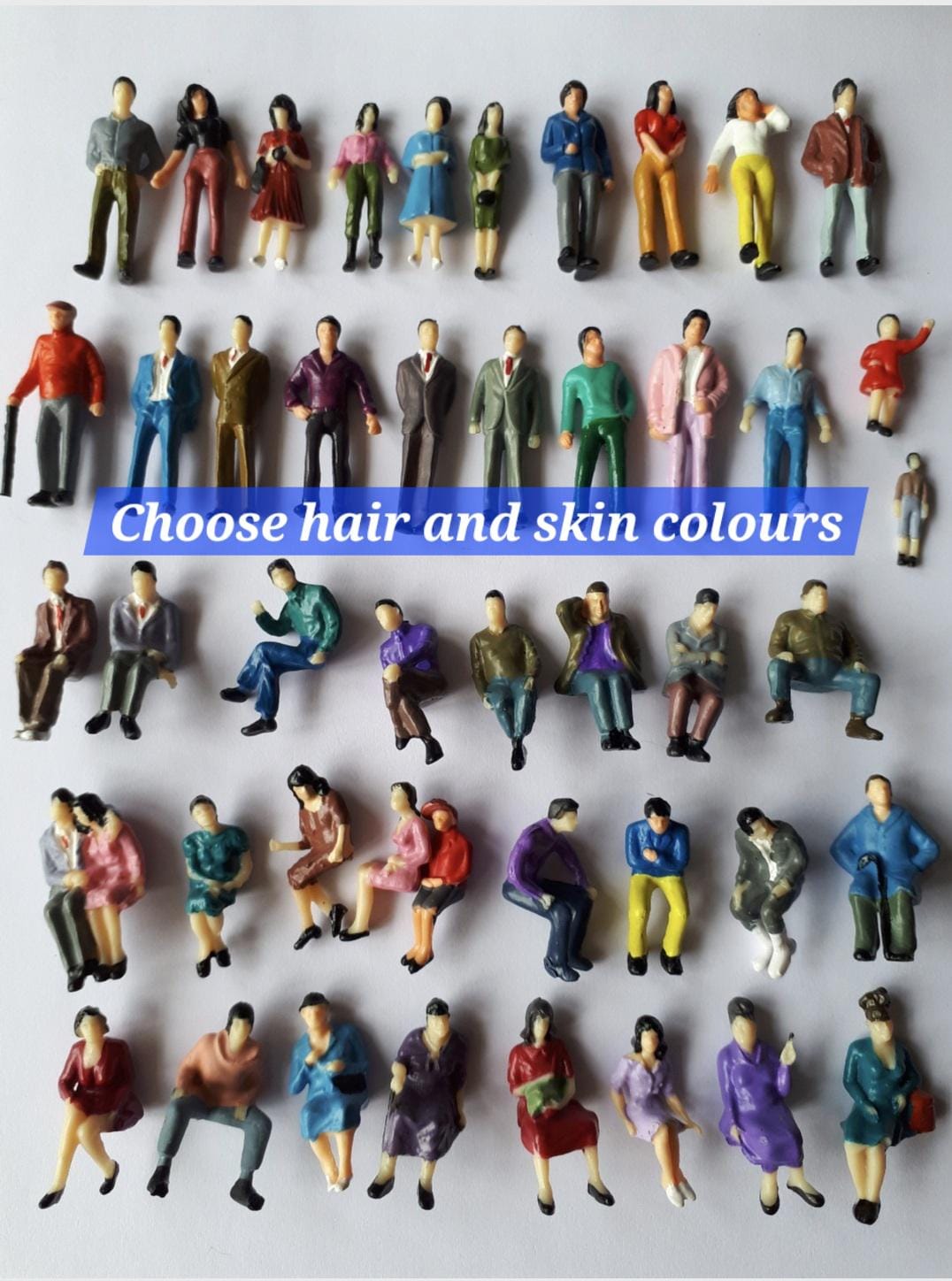 People Miniature mini 2-50pc 1:48 35mm O scale model figure diorama seated sitting standing Train passenger Figurine Small little city scene