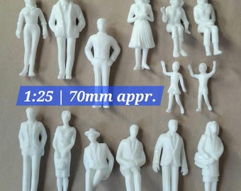 Unpainted Miniature People Figures 1:25 Scale, 70mm DIY Models