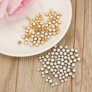 Mini faux Pearl BUTTONS 4mm 5mm Dolls Miniature metal doll Clothes Making Sewing tiny small little micro Craft sewing knitting fastening