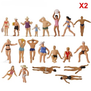 BEACH SWIMMING Miniature 20/40pcs 1:87 HO scale model little people holiday vacation scenery surf surfing Humans Figure landscape mini small