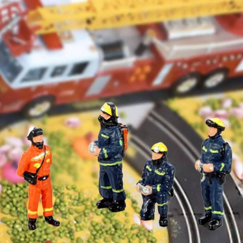 Emergency workers firefighters 28-32mm 1:64 scale firemen fireman miniature people model mini figures city fire diorama Small little scene image 5