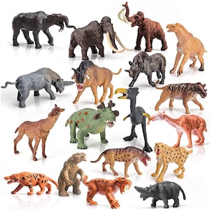 Animais pré-históricos Miniatura mamute lanoso Smilodon mini figuras playset conjunto educacional estatueta escala modelo brinquedo realista pequeno pequeno