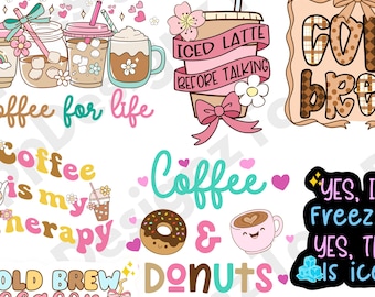 Iced Coffee Sublimation Png Bundle Coffee Clipart Quotes Cold Brew Graphic Illustrations Coffee Lover Quotes Images Bundle