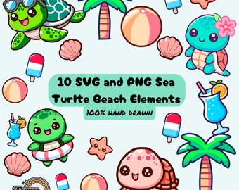 Sea Turtle Svg Bundle Beach Summer Svg Bundle Sea Turtle Clipart Bundle Kawaii Turtle Png Bundle Cute Sea Turtle Vector Beach Clipart Vector