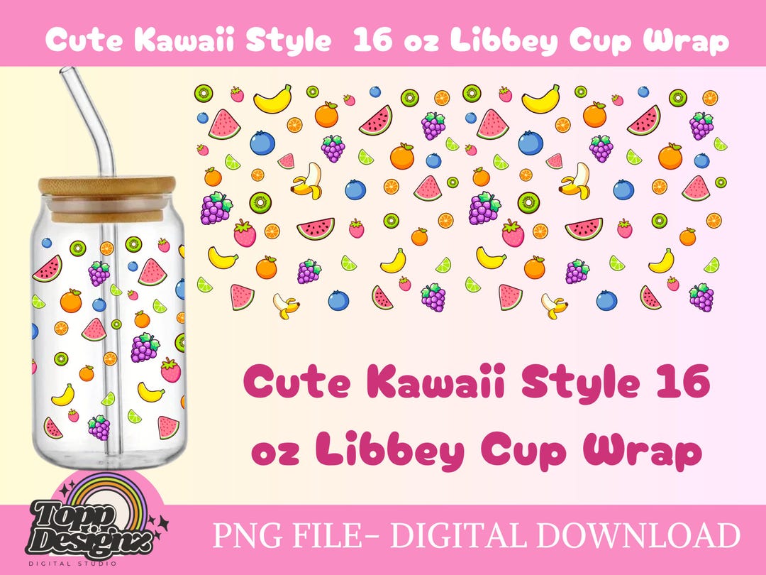 UV DTF Fruit 16 Oz Libbey Cup Wrap Png Fruity Glass Can Wrap Kawaii ...