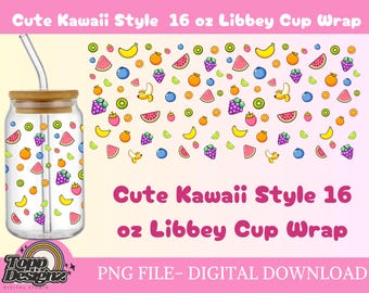UV DTF Fruit 16 oz Libbey Cup Wrap Png Fruity Glass Can Wrap Kawaii Aesthetic DTF Glass Can Wrap Png Cute Whimsical Coffee Cup Wrap Png