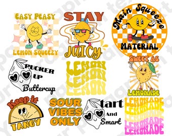 Lemon Svg Bundle Retro Lemon Quotes Cute for Shirt Clipart Bundle Funny Pun Fruit Quotes Lemon Png Bundle Trendy Sticker Designs
