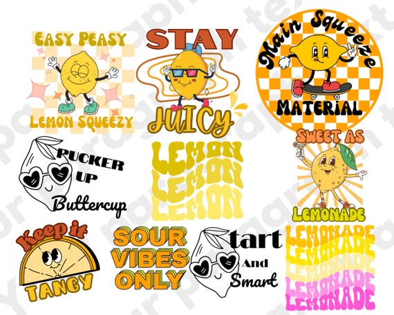 Lemon Svg Bundle Retro Lemon Quotes Cute for Shirt Clipart Bundle