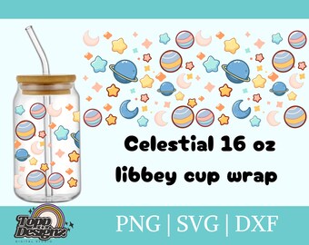 UV DTF Celestial Pastel Libbey Glass Can Wrap Png Space Dtf Cup Wrap Coquette Pastel Dtf Graphics 16 oz Sublimation Tumbler Wrap