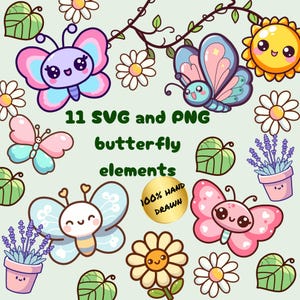 Pacchetto di farfalle carine Svg Pacchetto di farfalle carine Png Set di clipart di farfalle Svg di farfalle floreali Svg di farfalle volanti Svg di farfalle kawaii