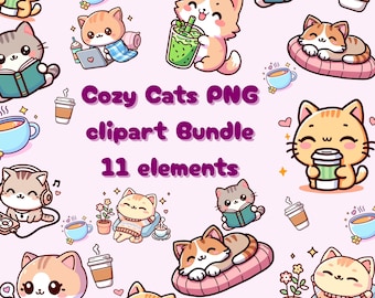 Cute Cat Png Clipart Bundle Cat Cafe Clipart Bundle Cozy Kittens Png Cartoon Cat Clipart Digital Cat Stickers Kawaii Cat Image Files
